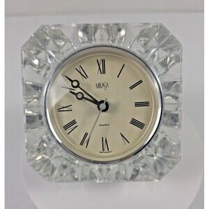 Vintage Mikasa Crystal Desk Clock Quartz Roman Numerals Clear Glass Table Clock